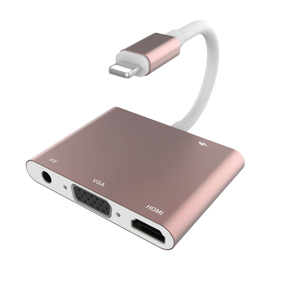 Высокое качество HDTV OTG кабель для Lightning/HDMI, VGA, AV аудио-видео адаптер для iPhone X/XS/8 P/8/7 P для iPad Air/Mini/iPod - Цвет: Rose gold