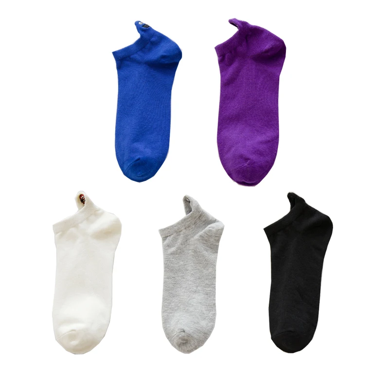 Kawaii/женские носки ярких цветов с вышивкой; модные забавные Женские носочки для девочек; хлопковые летние 5 пар - Цвет: A