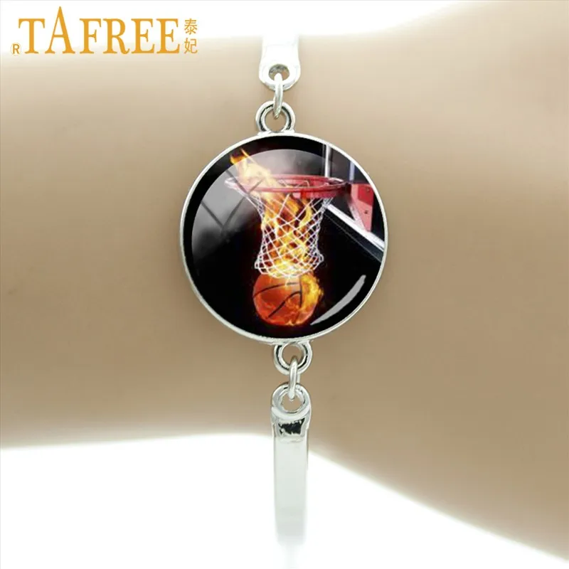 TAFREE/Лидер продаж, модный сжигающий баскетбол, художественный стеклянный браслет с драгоценными камнями, крутая Мужская и женская майка для мальчиков, вентиляторы, ювелирное изделие подарок спортивный шарм E811 - Окраска металла: E824