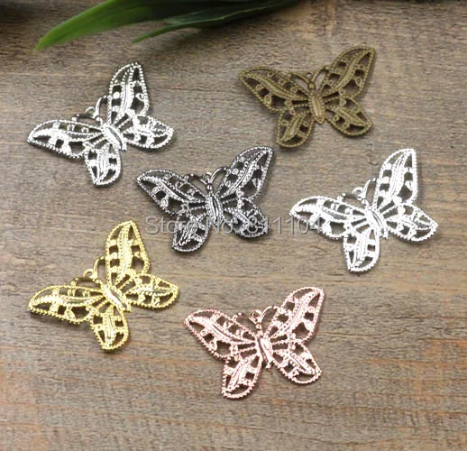 

22x30mm Multi-color Plated Brass Metal Blank Filigree Butterfly Links Wraps Connectors Jewelry Findings Connectors