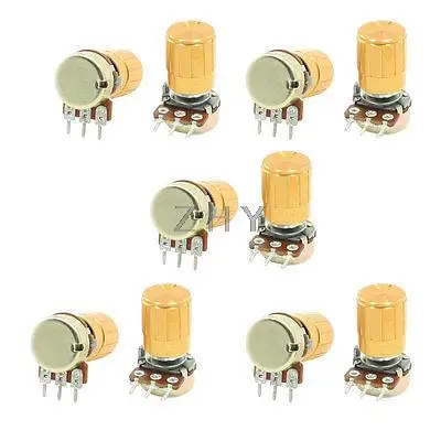

10 Pcs 10K ohm 3 Pins 6mm Split Shaft Rotary Linear Taper Potentiometers w Knob