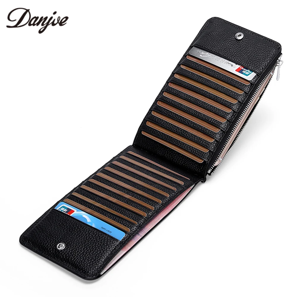 

DANJUE Men Credit Card Holder Genuine Leather ID Card Case Bank Wallet Large Capacity Clutch Phone Bag Hasp Cowskin Card Purse