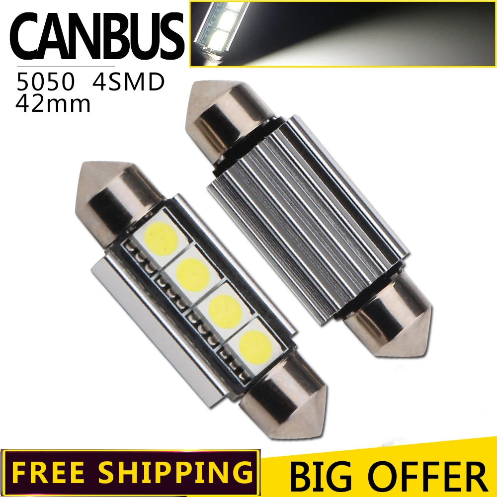 

50pcs 42mm C5W C10W 4 SMD 5050 LED White Blue CANBUS Error Free Car License Plate Light Bulb Dome Festoon Lamp source 42mm 12V