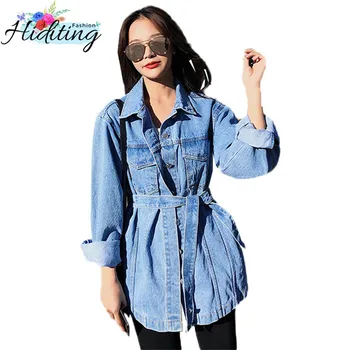 

Cowgirl Jacket Autumn New Loose Shown Thin Female Coat 2019 Spring Single-Breasted Slim Denim Jacket Mid Long Fashion Coat WIN84