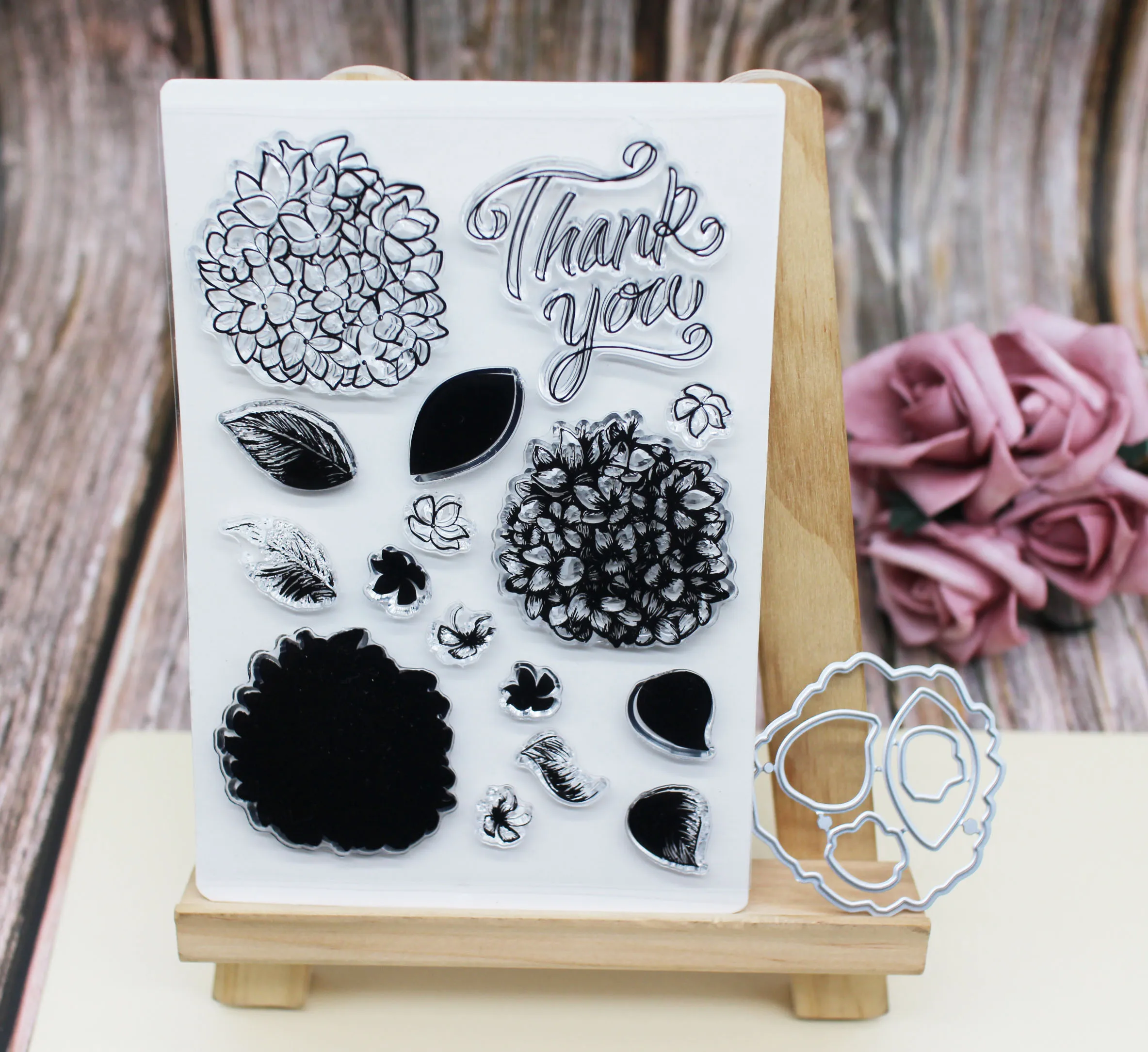 

Flower&leaves Metal Cutting Dies Thank you clear stamps set for Scrapbooking Album Paper Card Embossing flower stamp and dies