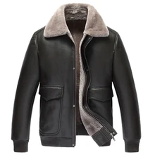 Мужская куртка с мехом, кожаная куртка пилота, мужская куртка из овчины, короткая куртка с отворотом, верхняя одежда из натуральной кожи, мужская куртка для полета, TJ49