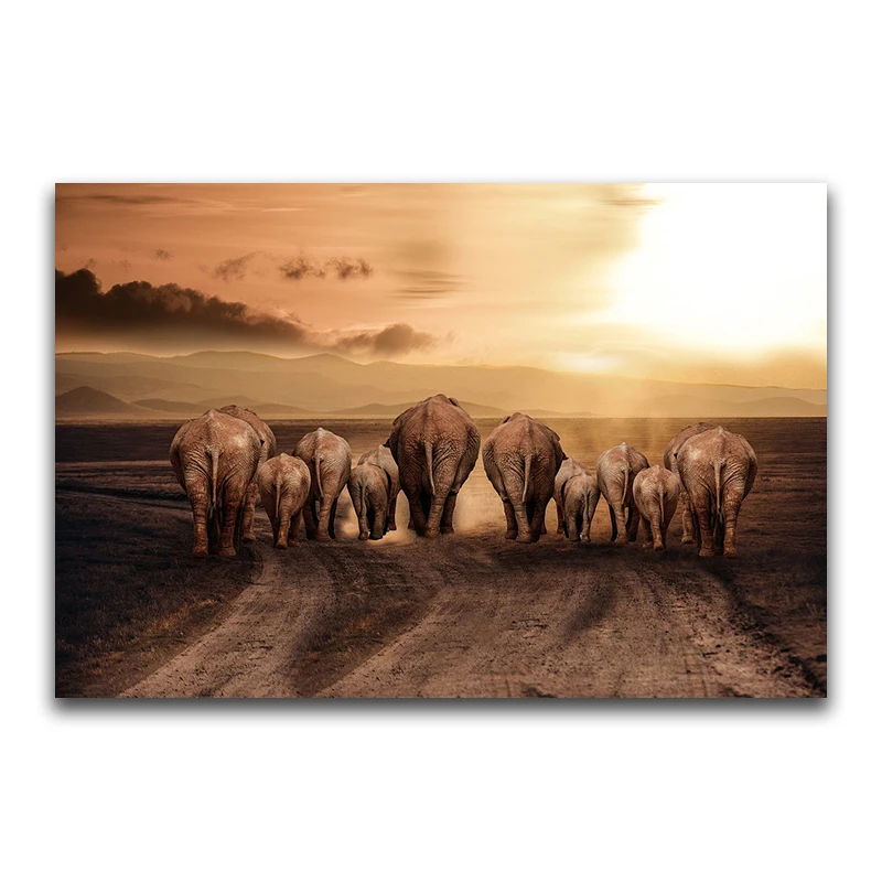 Full Square Diamond embroidery Cross stitch Elephant Full Round Diamond painting Sunset DIY 3D Diamond mosaic animal family