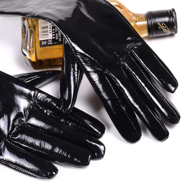 30 см новые мужские из натуральной кожи блестящие черные лакированные кожаные длинные перчатки настраиваемые панк-перчатки