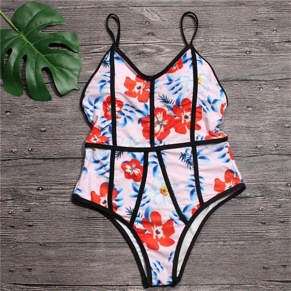 

NIDALEE 2018 Hot Print One-Piece Suits Triangle Micro Floral Wire Free Swimsuit Padded Swimwear Summer Sexy Bandage Bathing Suit