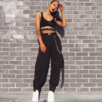 

2018 Autumn Harem Pants Fashion Hip Hop Loose Women Pants Street Wear Full Length Cargo Pants Casual Pant With Belts