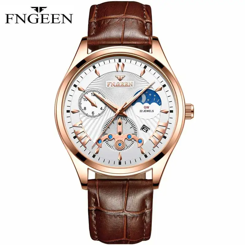 

FNGEEN New Men's Fashion Sport Watch Men Leather Waterproof Quartz Watches Male Date LED Analog Clock Relogio Masculino