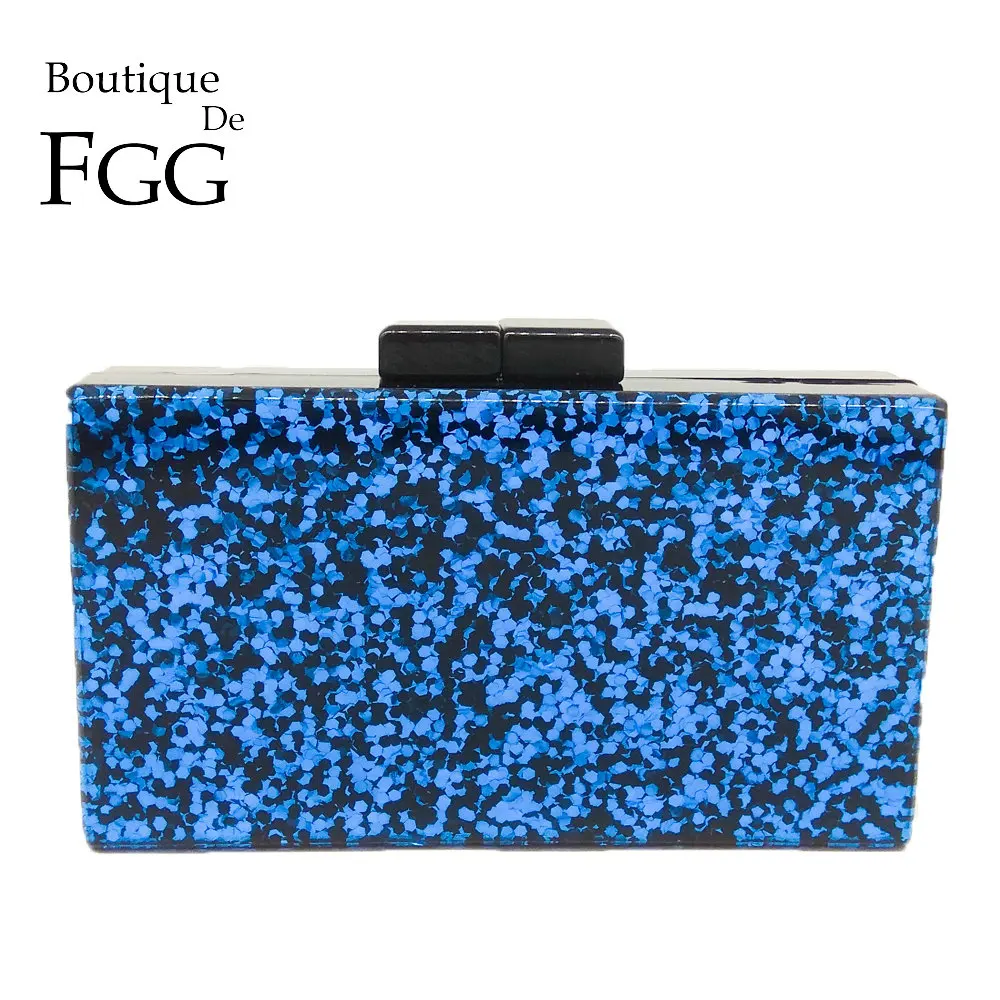 Boutique De FGG Blue Glitter Women Fashion Acrylic Evening Handbags Box Clutch Hard Case Ladies Casual Chain Crossbody Bag Boutique De FGG Blue Glitter Women Fashion Acrylic Evening Handbags Box Clutch Hard Case Ladies Casual Chain Crossbody Bag