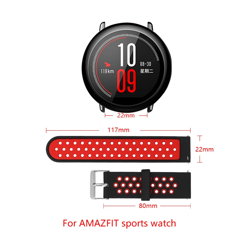 

Band Width 22mm Silicone Strap For AMAZFIT Sports Watch Strap Two-tone Metal buckle AMAZFIT Watch Replacement Band