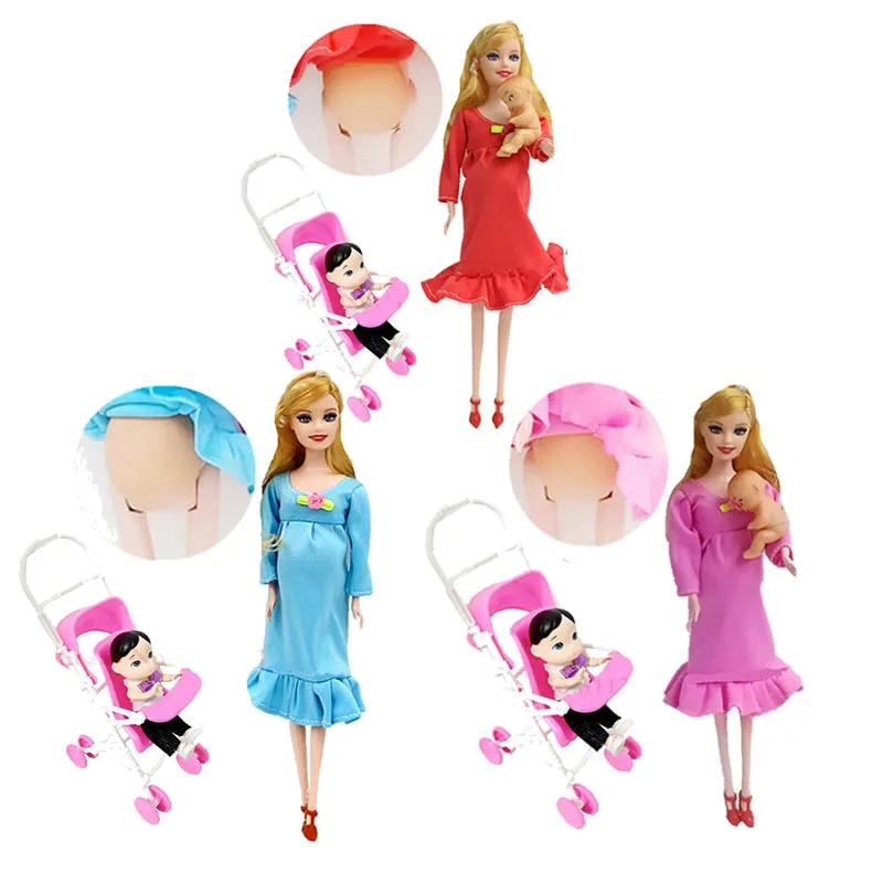 

Toys Family 3 People Dolls Suits 1 Mom / Baby Son/1 Baby Carriage Real Pregnant Doll Gifts