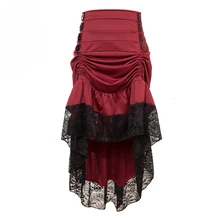 Красные и черные цветочные кружева Кнопка империя талии Асимметричные оборки викторианские псевдостаринные юбки юбка в стиле бурлеск юбки в готическом стиле женские
