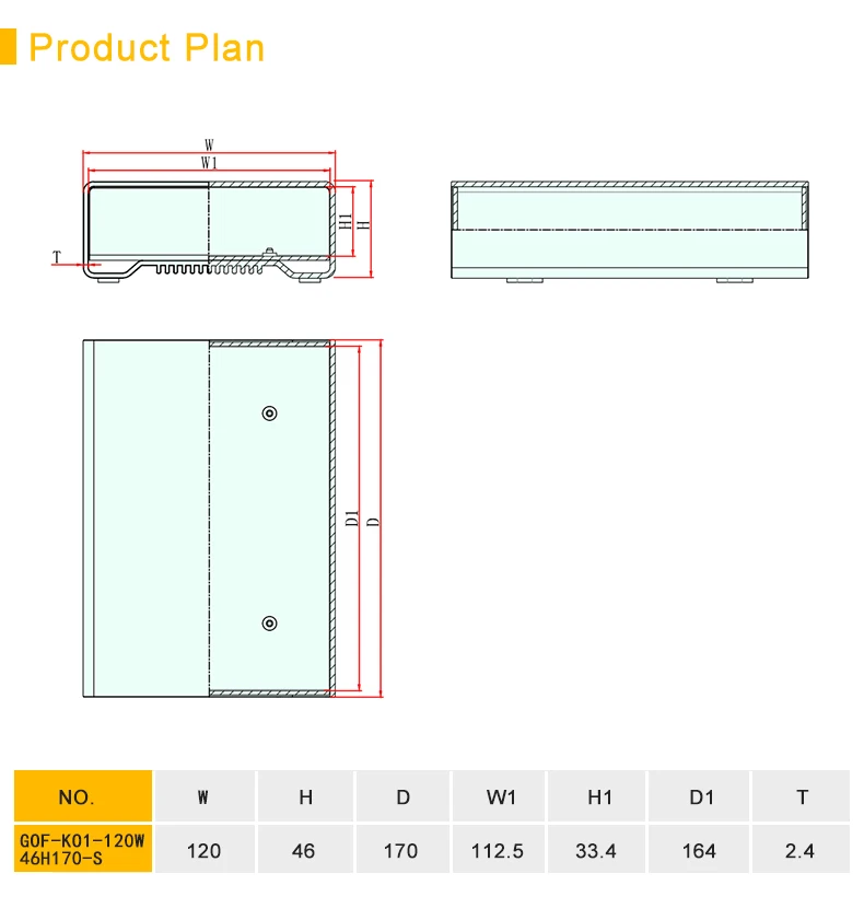 GOF-K01 120 X 46 X 170mm aluminium enclosure amplifier extruded case instrument for communication