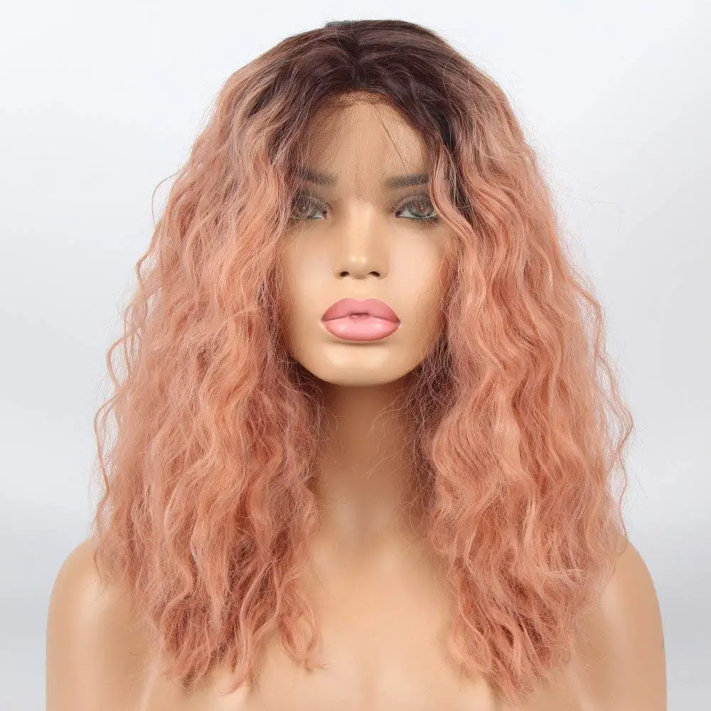 

Marquesha Curly Ombre Candy Pink Synthetic Lace Front Wig Heat Resistant Fiber Replacement Pink Curly Bob Cut Wigs For Women