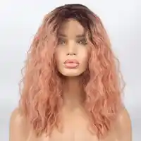 Marquesha Curly Ombre Candy Pink Synthetic Lace Front Wig Heat Resistant Fiber Replacement Pink Curly Bob Cut Wigs For Women