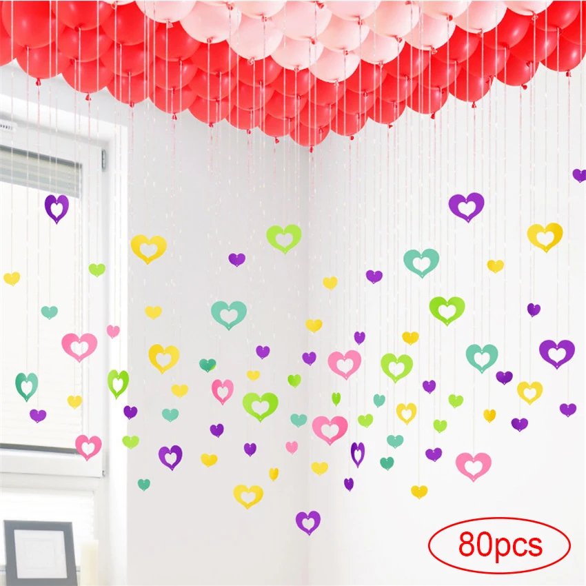 100 шт блестящее сердце картон карты шары в виде сердца подвеска на ленте свадебные шары для украшения вечерние принадлежности - Цвет: D-Colorful