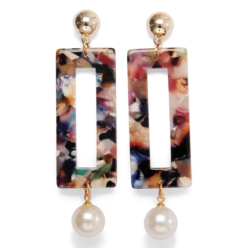 

ZOSHI Fashion Leopard Acrylic Dangle Earring for Women Gold Alloy Geometry Resin Pearl Statement Hanging Earring Za Brincos