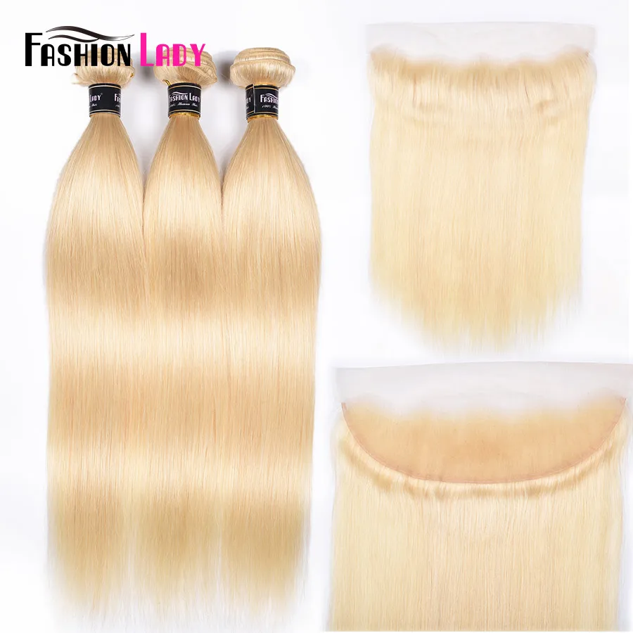 

Fashion Lady Brazilian Remy Hair Platinum Blonde Hair Bundles With Frtonal 100% Human Hair Straight With Lace Frontal Closure