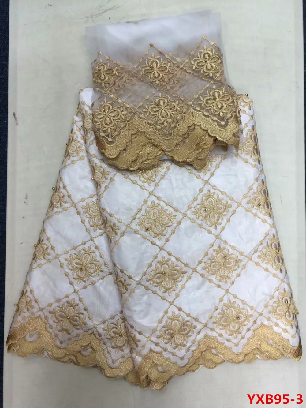 Высококачественный африканский дизайн Bazin lace хлопчатобумажная ткань с принтом с тюлевым кружевом и блузкой
