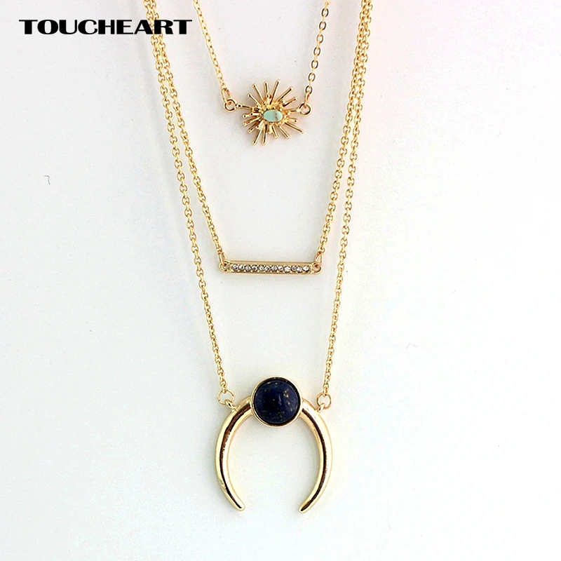 

Boho Turquoise Flower Necklaces & Pendants MultiLayer Chain Necklace Gold Vintage Bohemian Jewelry Wholesale blue SNE160100102