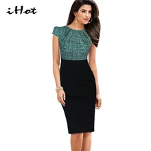 IHOT Pencil Dress Office Womens Elegant Flower Tartan Plaid print Cap Sleeve High Waist Casual Work