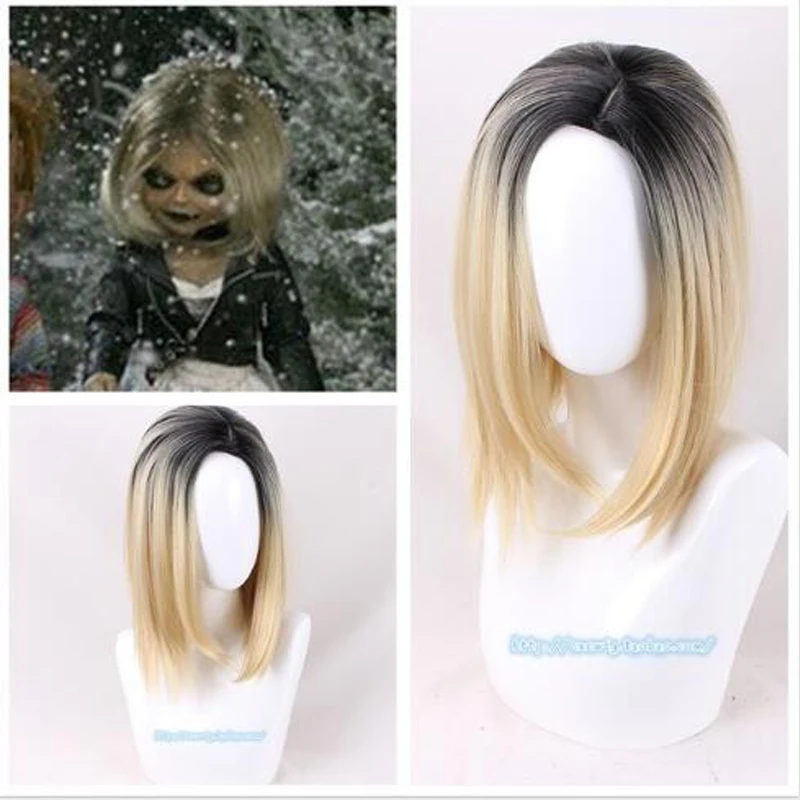 Halloween Braut Von Chucky Frauen Tiffany Blonde Omber Schwarz Perucke Rolle Spielen Jennifer Tilly Cosplay Mittelscheitel Haar Perucke Kappe Aliexpress