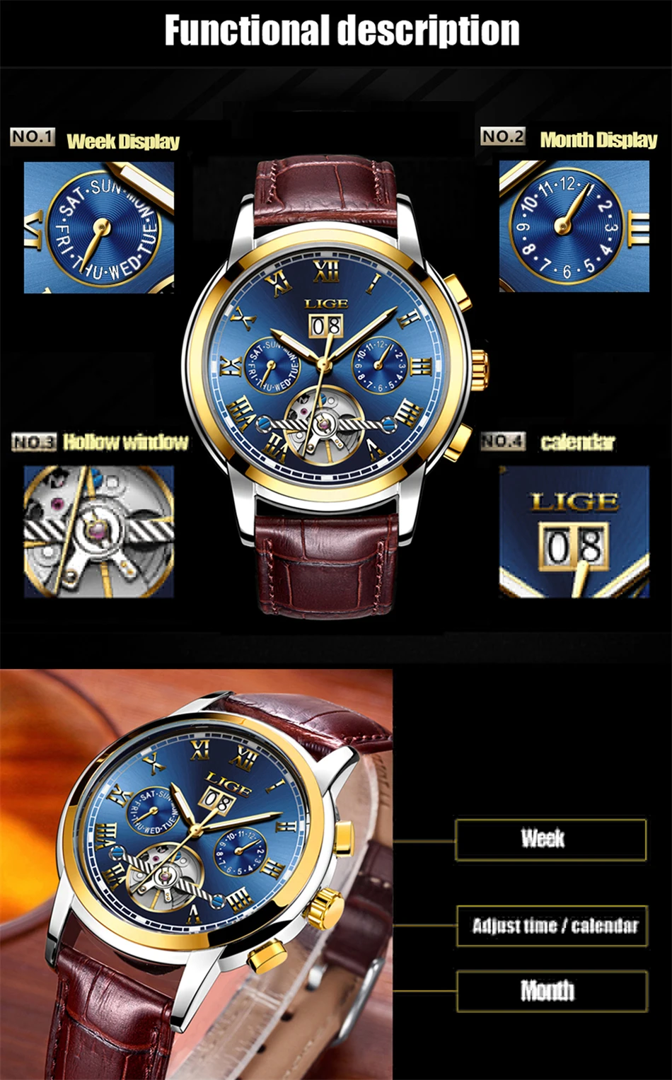 LIGE часы Для мужчин Бизнес модный топ Элитный бренд часы Военные Спортивные Водонепроницаемый механические часы Relogio Masculino