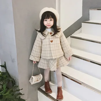 

Baby Girl Kids Winter Clothing Set Plaid Dress+Coat 2PCS Set,Girls Children Fashion Thickening Suits