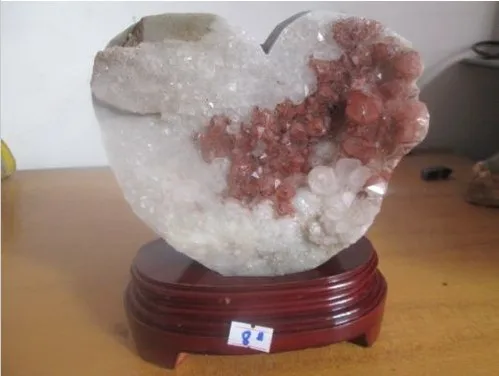 

(3.1 lb) NATURAL red pyramid phantom inside QUARTZ CRYSTAL heart specimen +stand