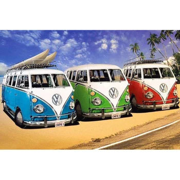 

Full Square/Round Diamond 5D DIY Diamonds Paint "Beach Volkswagen" 3D Embroidery Cross Stitch Mosaic Home Decor