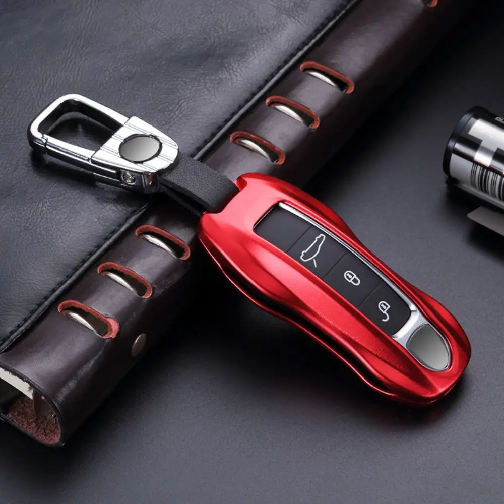 Алюминиевый сплав автомобильный чехол для ключей для Porsche Panamera Cayenne сумка для ключей пульт дистанционного Fob крышка защитная рамка-аксессуар - Название цвета: Красный