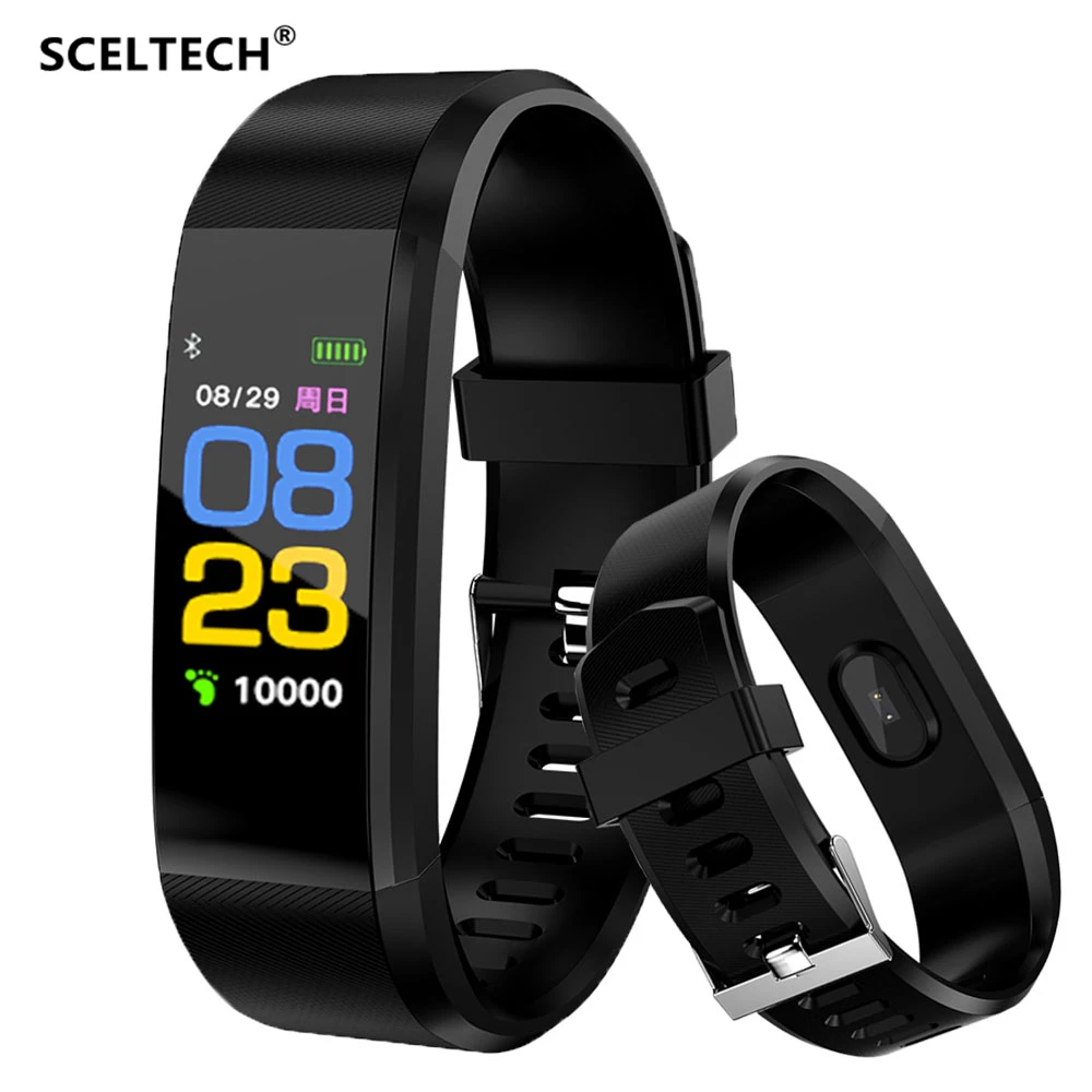 

SCELTECH ID115 Plus Smart Bracelet Fitness Heart Rate Tracker Activity Monitor Band Alarm Clock Vibration Color LCD Wristband