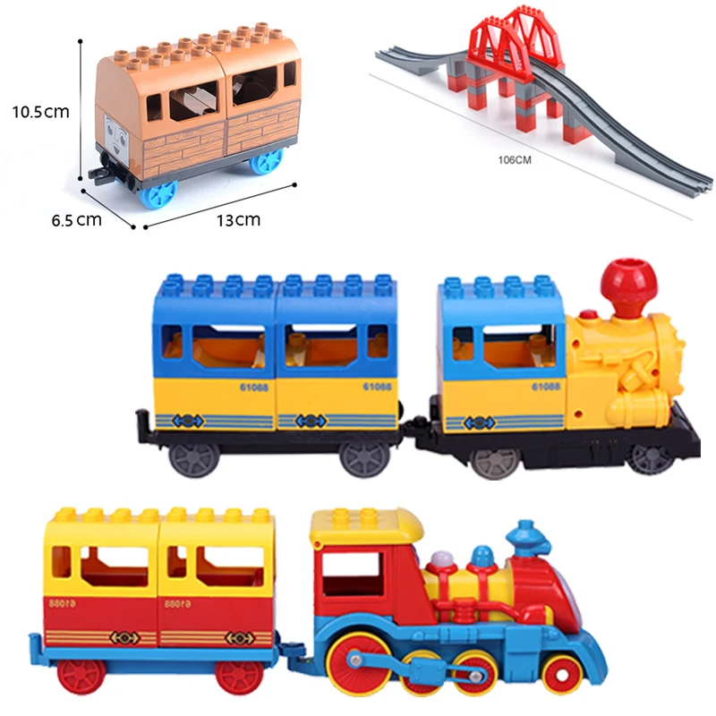 

DIY Building Blocks Duploe Train Track Accessories Railway Points Curved Crossover Bridge Parts Brick Toys For Children Kid Gift