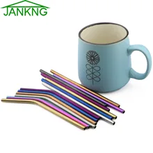 JANKNG короткая 16 см цветная металлическая соломинка 3-шт из нержавеющей стали соломинки многократного использования изогнутая соломинка кружка кофе питьевой соломинка щетка для очистки