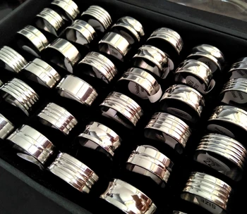 

Wholesale Jewelry 50PCS Men's BIG Ring Bright Silver Multiple designs Stainless Steel Rings 10MM Band Size 18/19/20/21/22mm