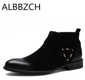 

New mens nubuck leather boots fashion casual business work ankle boots spring autumn winter retro wedding dress shoes men botas