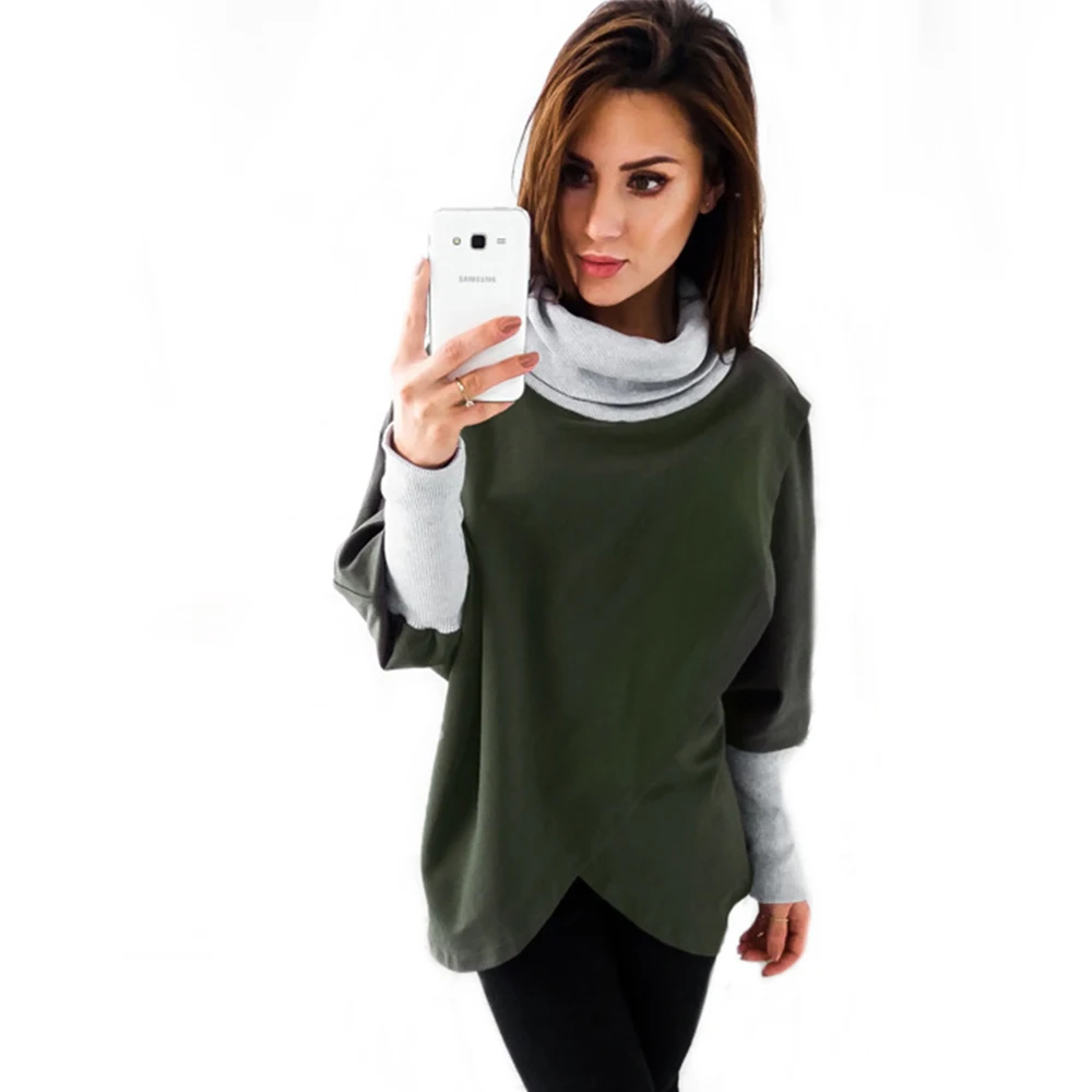 Soft Turtleneck Batwing Long Sleeve Sweatshirt Women