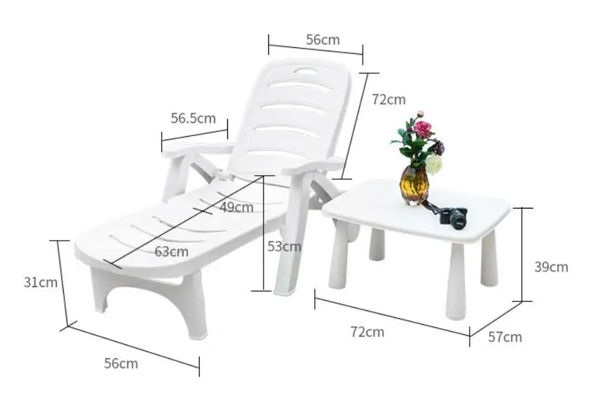 Высокое качество УТОЛЩЕННЫЙ шезлонг складной портативный Открытый Отдых Пляж chiar бассейн стулья с прямоугольным чайным столом - Цвет: Белый