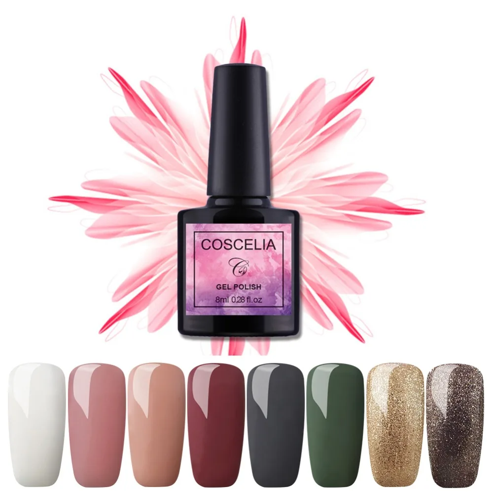 

COSCELIA 8ML Nail Polish Gorgeous Color Nail Gel Polish Semi Permanent Top Coat Base Coat Gel Nail Varnishes Gel Lacquer 40Color