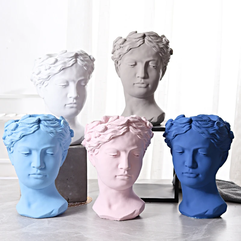 

Retro Venus Portrait Statue Goddess Head Flowerpot Sculpture Cement Art&Craft Court Balcony Home Furnishing Decoration L3241