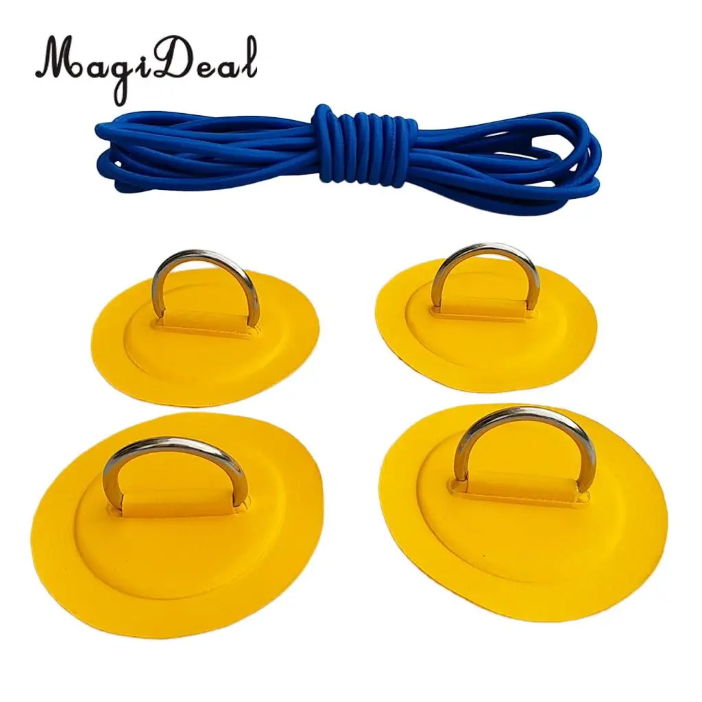 4Pcs PVC Inflatable Boat SUP Stand up Paddleboard Stainless Steel D-ring Round Patch Pad & Elastic Shock Cord - Various Colors