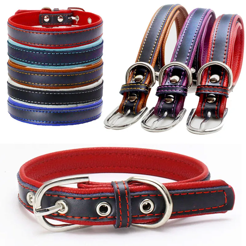 

Fashion Clashing Colours Genuine Leather Dog Collar Soft Leather Padded Pet Collars for Small Medium and Large Dogs Cats XXS-XL