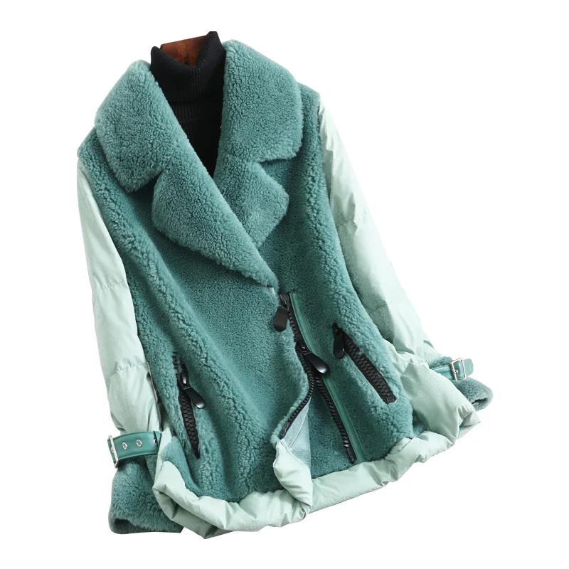 AYUNSUE, пальто с натуральным мехом, женский пуховик из овечьей овчины,, зимняя куртка, женские корейские шерстяные пальто, Abrigo Mujer MY3549 - Цвет: lake green