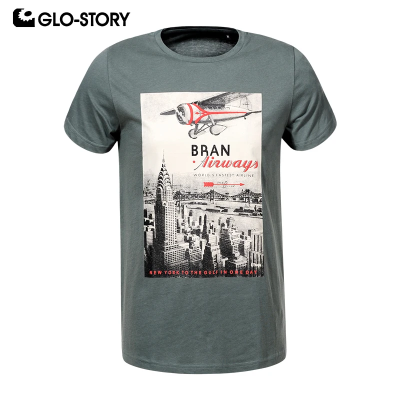 

GLO-STORY 2019 New Men's Summer Fashion Print T-Shirts Short Sleeve for Male Tops Jersey Male Tops 100% Cotton MPO-8683