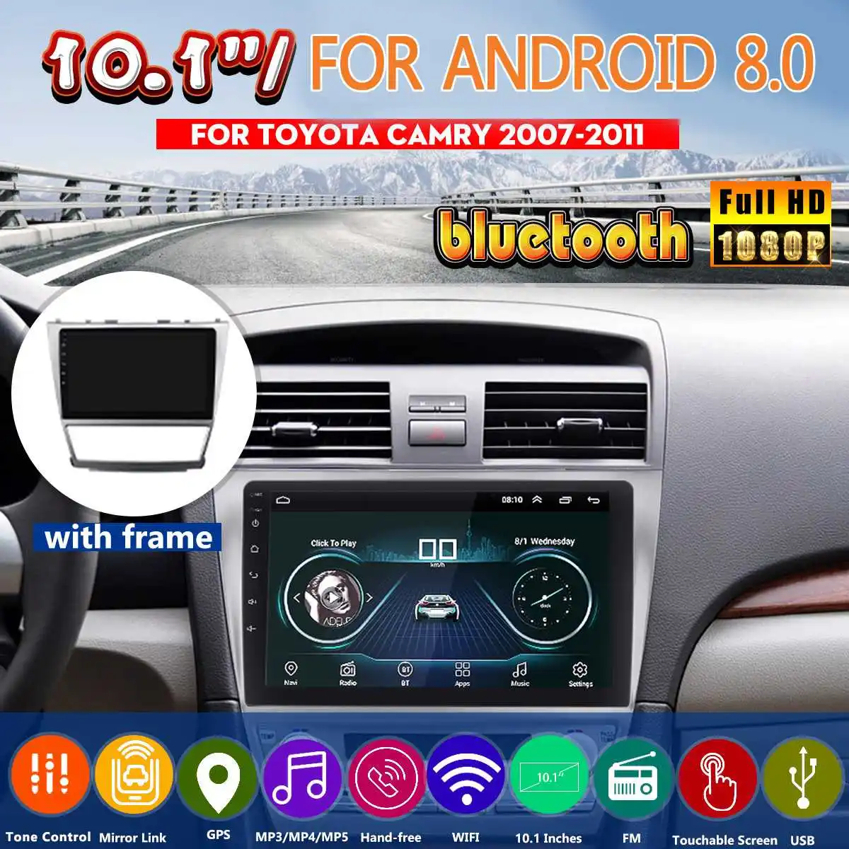 

10.1" for Android 8.0 GPS Car Radio stereo Player Head unit For Toyota Camry 2006 2007 2008 2009 2010 2011 Steering wheel Contro