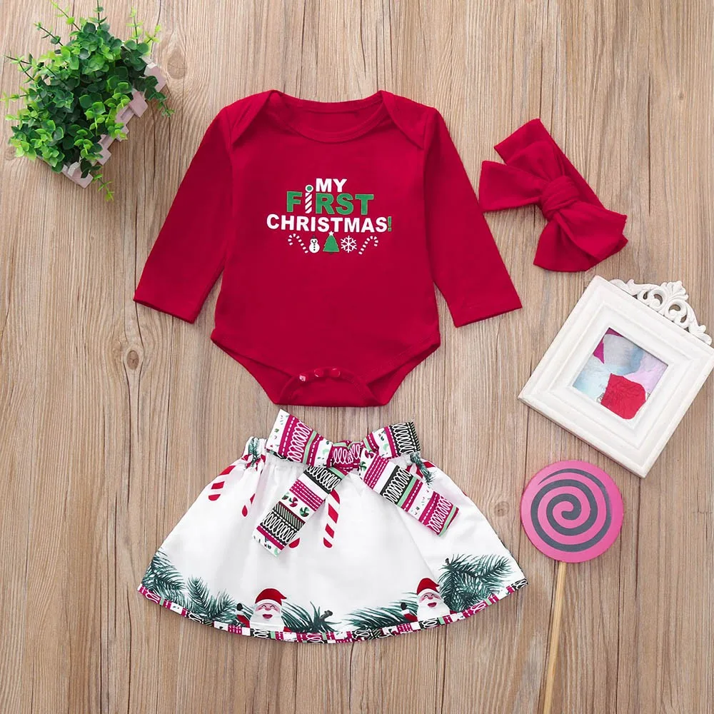 

MUQGEW 2018 baby girls clothes set 3PCs Romper+Bow skirt+Headbands kids clothes girls clothing Winter cloth for children roupas