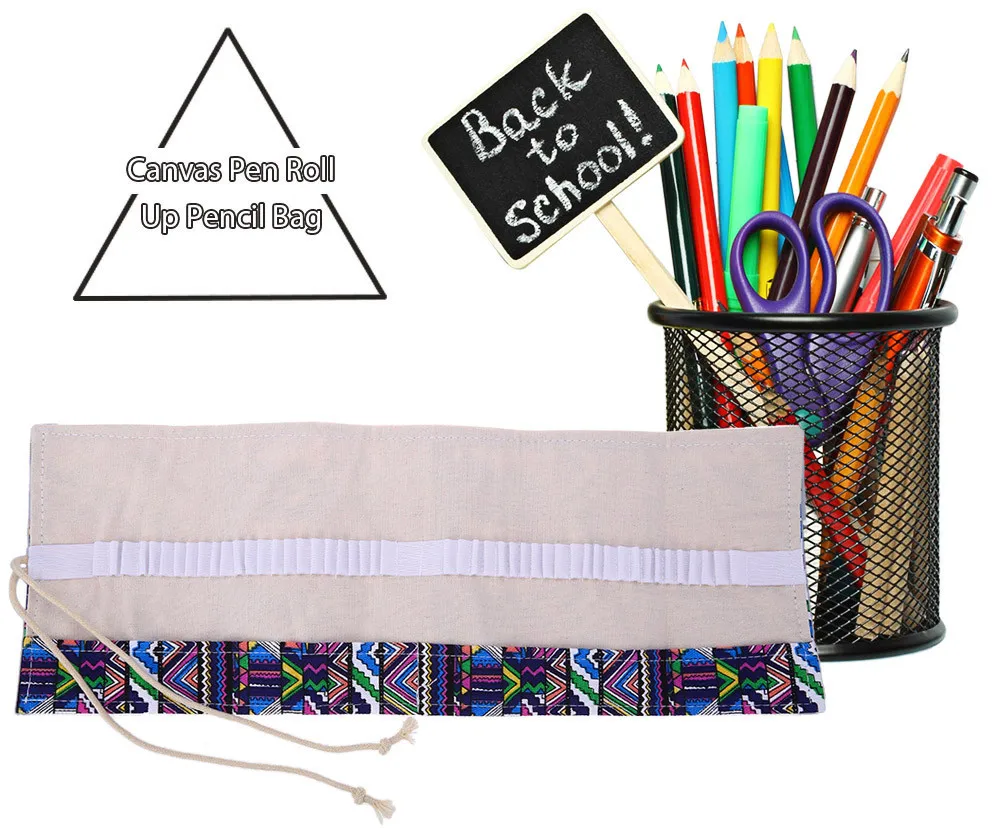 Fashion Storage Bag For Pen 36 48 72 Slots Canvas Wrap Portable Roll Up Pencil Bag Pen Case Holder Storage for Pencil organizer7